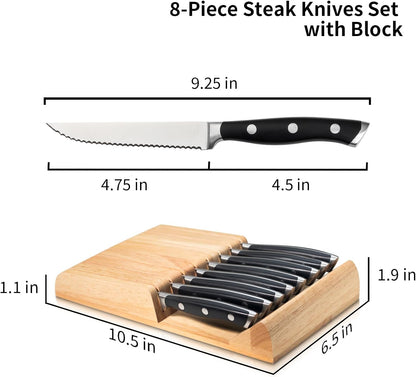 6-Piece Steak Knives Set with Block, 4.7 Inch with Serrated Edge Razor-Sharp Dinner Knives, Full-Tang Construction