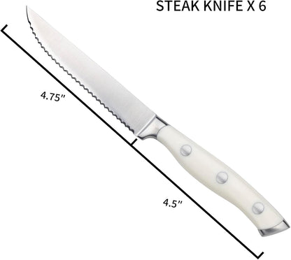 6-Piece Steak Knives Set with Block, 4.7 Inch with Serrated Edge Razor-Sharp Dinner Knives, Full-Tang Construction