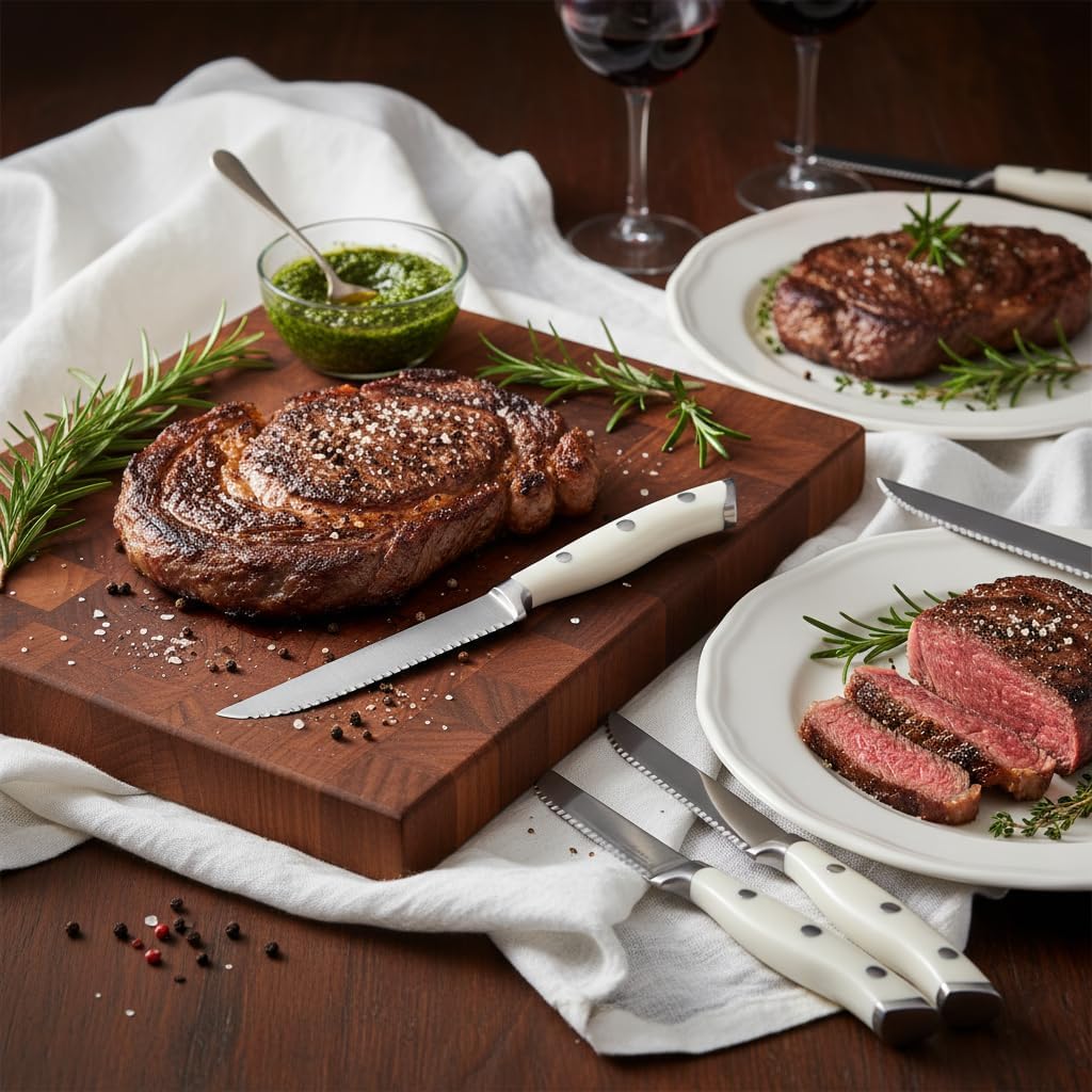 6-Piece Steak Knives Set with Block, 4.7 Inch with Serrated Edge Razor-Sharp Dinner Knives, Full-Tang Construction