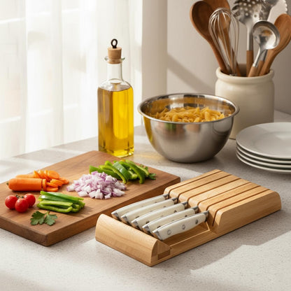 6-Piece Steak Knives Set with Block, 4.7 Inch with Serrated Edge Razor-Sharp Dinner Knives, Full-Tang Construction
