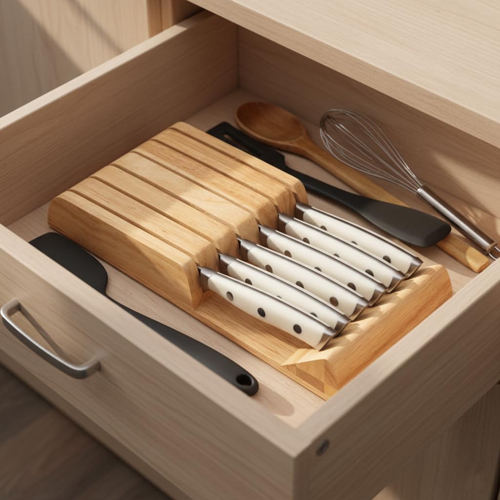 6-Piece Steak Knives Set with Block, 4.7 Inch with Serrated Edge Razor-Sharp Dinner Knives, Full-Tang Construction
