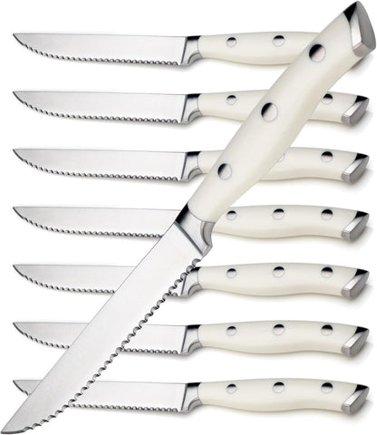 6-Piece Steak Knives Set with Block, 4.7 Inch with Serrated Edge Razor-Sharp Dinner Knives, Full-Tang Construction
