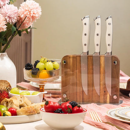 6-Piece Steak Knives Set with Block, 4.7 Inch with Serrated Edge Razor-Sharp Dinner Knives, Full-Tang Construction