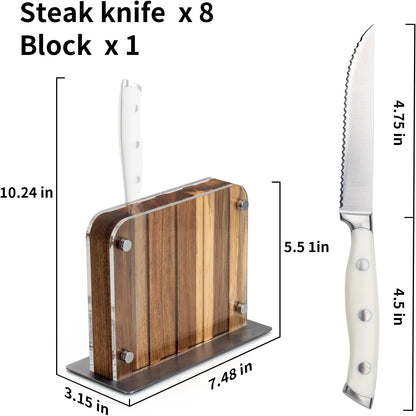 6-Piece Steak Knives Set with Block, 4.7 Inch with Serrated Edge Razor-Sharp Dinner Knives, Full-Tang Construction
