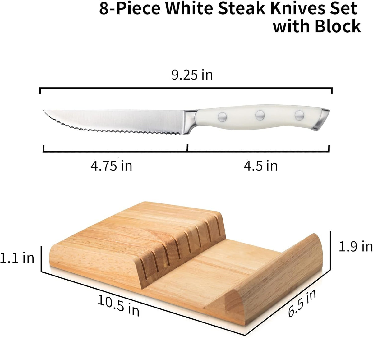 6-Piece Steak Knives Set with Block, 4.7 Inch with Serrated Edge Razor-Sharp Dinner Knives, Full-Tang Construction