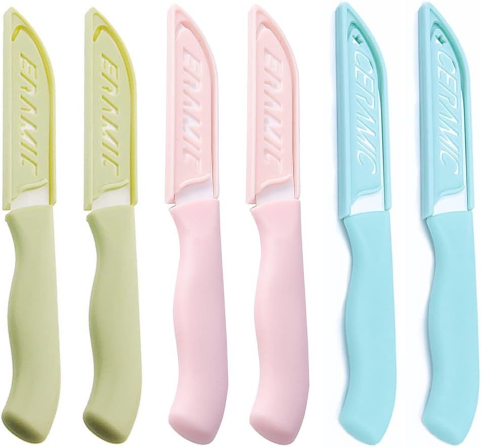 6 Pack Ceramic Paring Knife with Knife Cover, Lightweight Ceramic Knives, Fruit and Vegetable Small Knife (Mix)