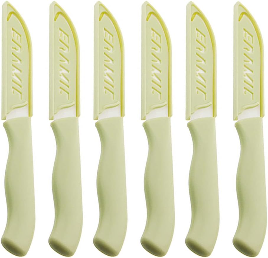 6 Pack Ceramic Paring Knife with Knife Cover, Lightweight Ceramic Knives, Fruit and Vegetable Small Knife (Mix)