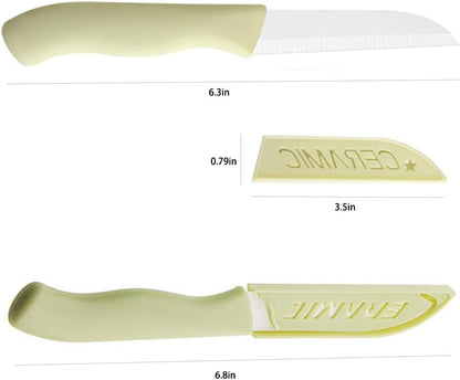 6 Pack Ceramic Paring Knife with Knife Cover, Lightweight Ceramic Knives, Fruit and Vegetable Small Knife (Mix)