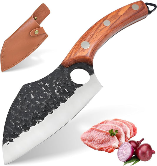 Chef Knife Ultra Sharp Japanese Kitchen Knife Hand Forged High Carbon Steel Professional Chef Knives with Cover for Kitchen Cooking BBQ Camping Outdoor