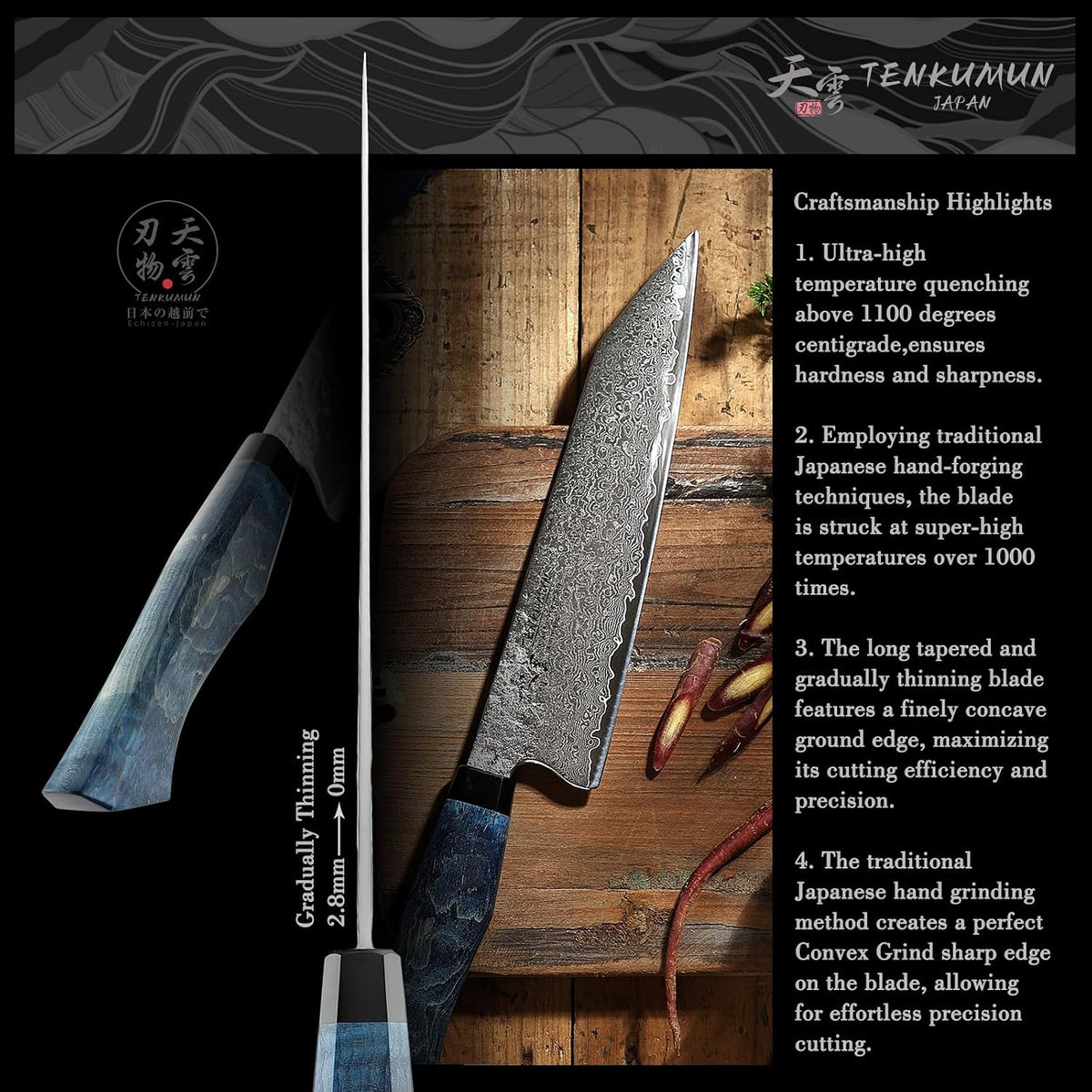 Japanese Gyutou 210mm Profession Santoku Handcrafted 8 inch Chef Knife Handmade Forged Knife Japan SG2 Powder Steel with Blue Wood Handle