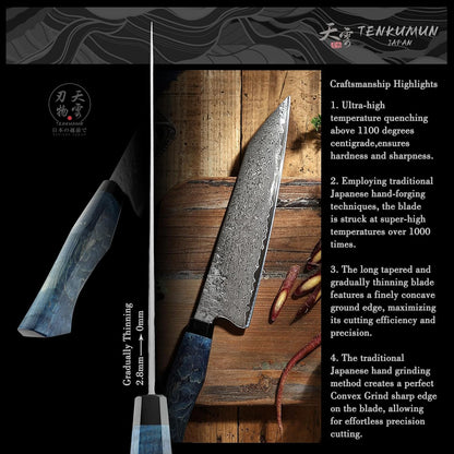 Japanese Gyutou 210mm Profession Santoku Handcrafted 8 inch Chef Knife Handmade Forged Knife Japan SG2 Powder Steel with Blue Wood Handle