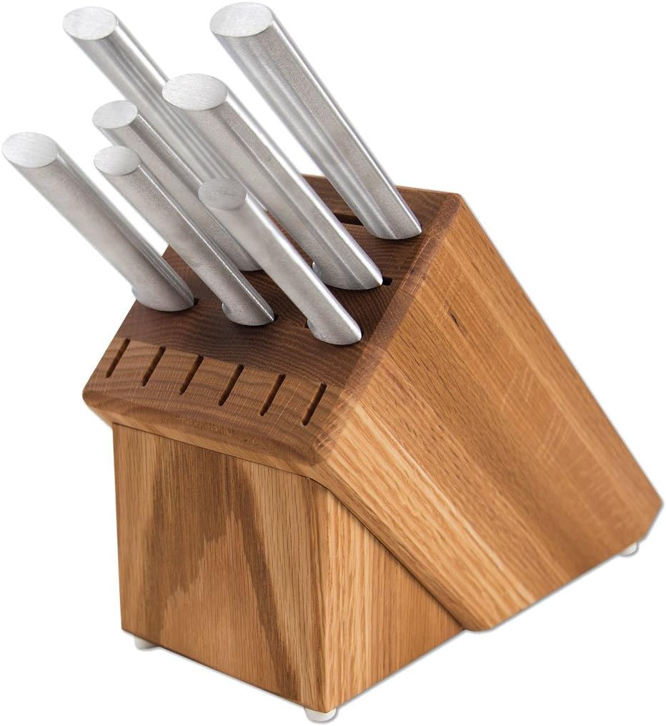 Essential Oak Block Set (G258), 8-Piece Block Knife Set, Stainless Steel Blades, Black Handle