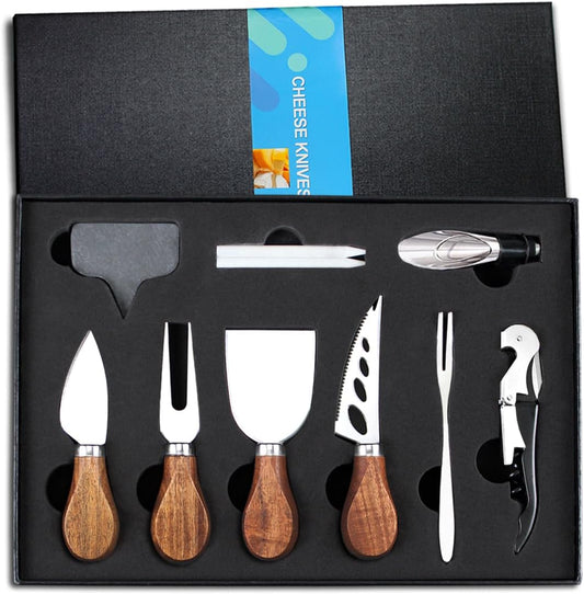 14 Piece Stainless Steel Cheese Knife Set with Wine Accessories | Butter Spreader Charcuterie Boards Accessories, Durable Charcuterie Utensils for Party Dining & Premium Gift Box