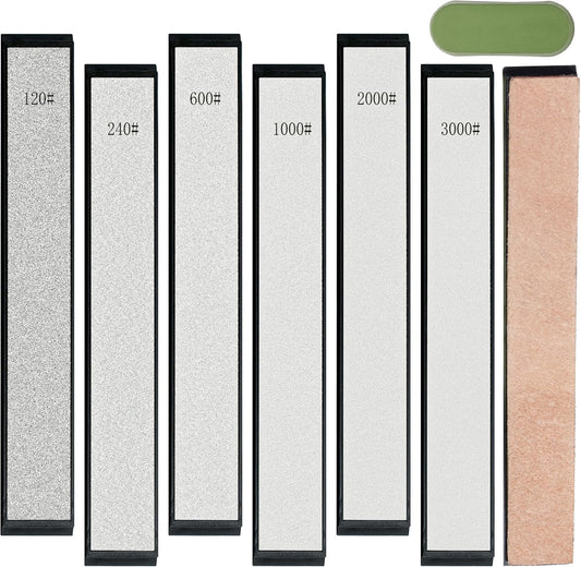 CWOVRS Diamond Sharpening Stones, 6 PCS Diamond Whetstone Kit with ABS Base | Diamond Stones -120#, 240#, 600#, 1000#, 2000#, 3000#, 1 Leather Strop, 1 Polishing Paste for Fix-Angled Knife Sharpeners
