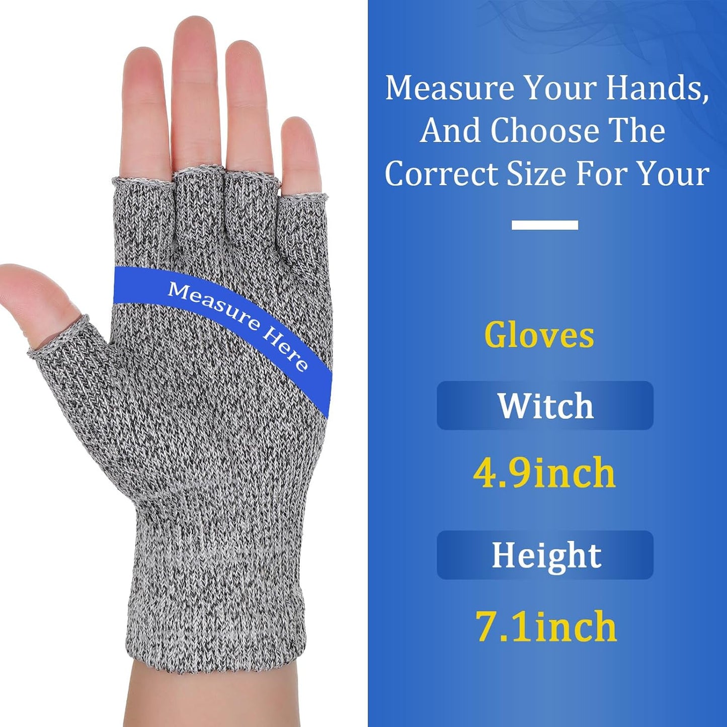2 Pair Fingerless Cut Resistant Gloves Kitchen Cutting Glove Food Grade Gloves for Chef Mandolin Slicing(Grey and Black)