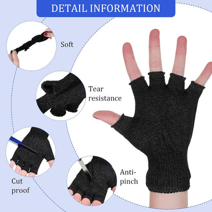 2 Pair Fingerless Cut Resistant Gloves Kitchen Cutting Glove Food Grade Gloves for Chef Mandolin Slicing(Grey and Black)