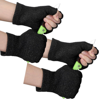 2 Pair Fingerless Cut Resistant Gloves Kitchen Cutting Glove Food Grade Gloves for Chef Mandolin Slicing(Grey and Black)