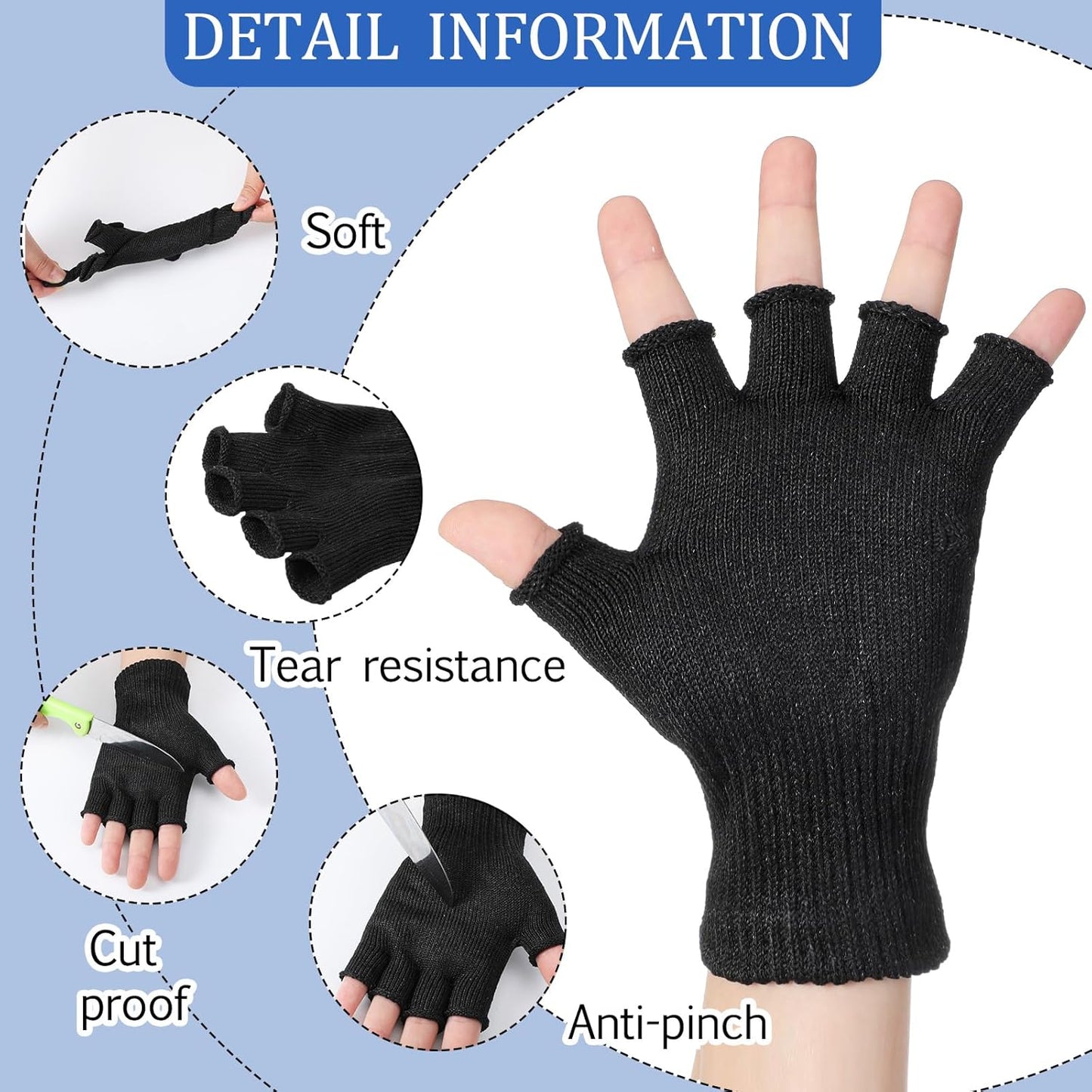 2 Pair Fingerless Cut Resistant Gloves Kitchen Cutting Glove Food Grade Gloves for Chef Mandolin Slicing(Grey and Black)