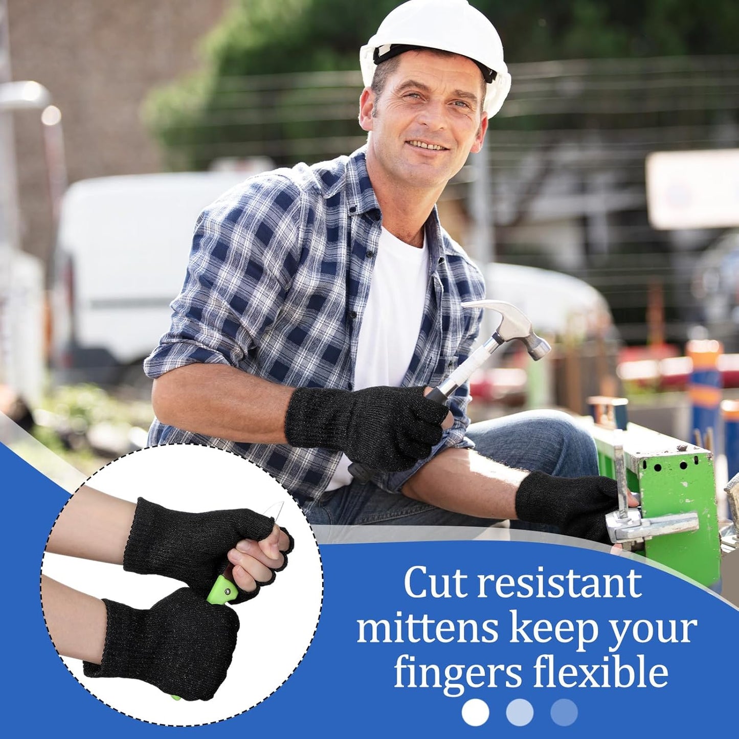 2 Pair Fingerless Cut Resistant Gloves Kitchen Cutting Glove Food Grade Gloves for Chef Mandolin Slicing(Grey and Black)