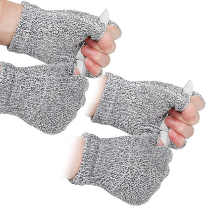 2 Pair Fingerless Cut Resistant Gloves Kitchen Cutting Glove Food Grade Gloves for Chef Mandolin Slicing(Grey and Black)