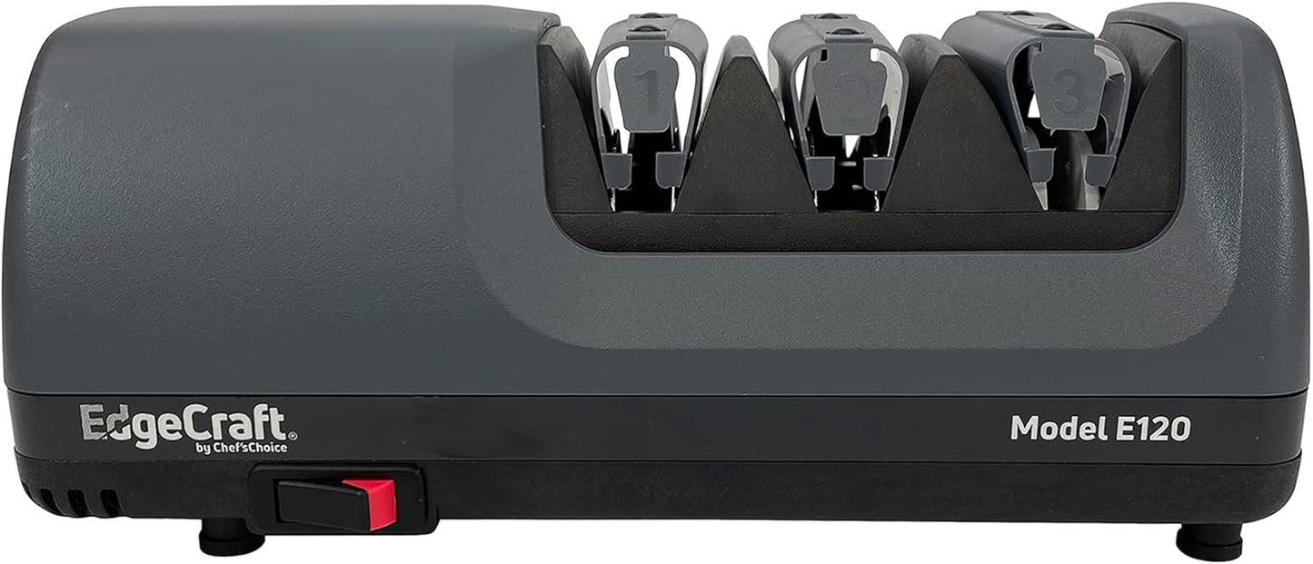E120 Electric Knife Sharpeners for 20-Degree Straight and Serrated Knives Diamond Abrasives Precision Angle Control, 3-Stage, Gray
