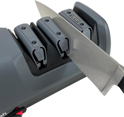 E120 Electric Knife Sharpeners for 20-Degree Straight and Serrated Knives Diamond Abrasives Precision Angle Control, 3-Stage, Gray