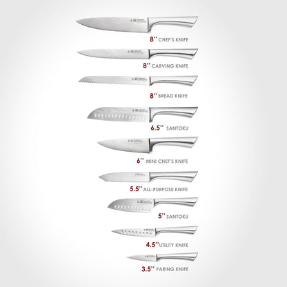 Damashiro Knife Block (Hiryu, 10-Piece Set) - Premium Japanese Steel Knife Set with Acacia Wood Block & Tempered Glass Window - Damascus-Inspired Blade