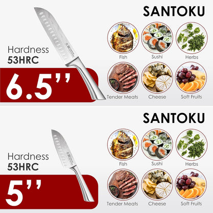 Damashiro Knife Block (Hiryu, 10-Piece Set) - Premium Japanese Steel Knife Set with Acacia Wood Block & Tempered Glass Window - Damascus-Inspired Blade