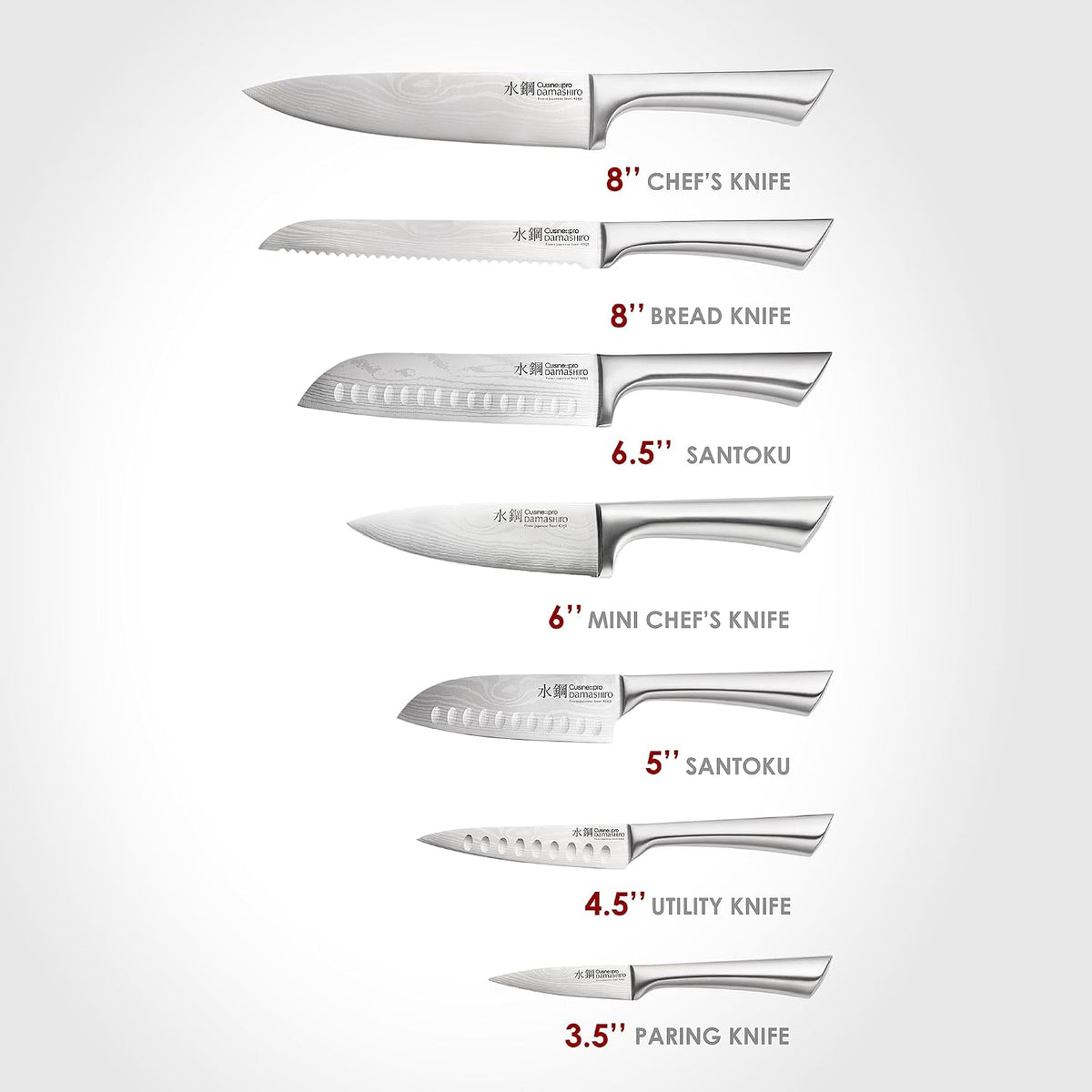 Damashiro Knife Block (Hiryu, 10-Piece Set) - Premium Japanese Steel Knife Set with Acacia Wood Block & Tempered Glass Window - Damascus-Inspired Blade