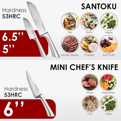 Damashiro Knife Block (Hiryu, 10-Piece Set) - Premium Japanese Steel Knife Set with Acacia Wood Block & Tempered Glass Window - Damascus-Inspired Blade