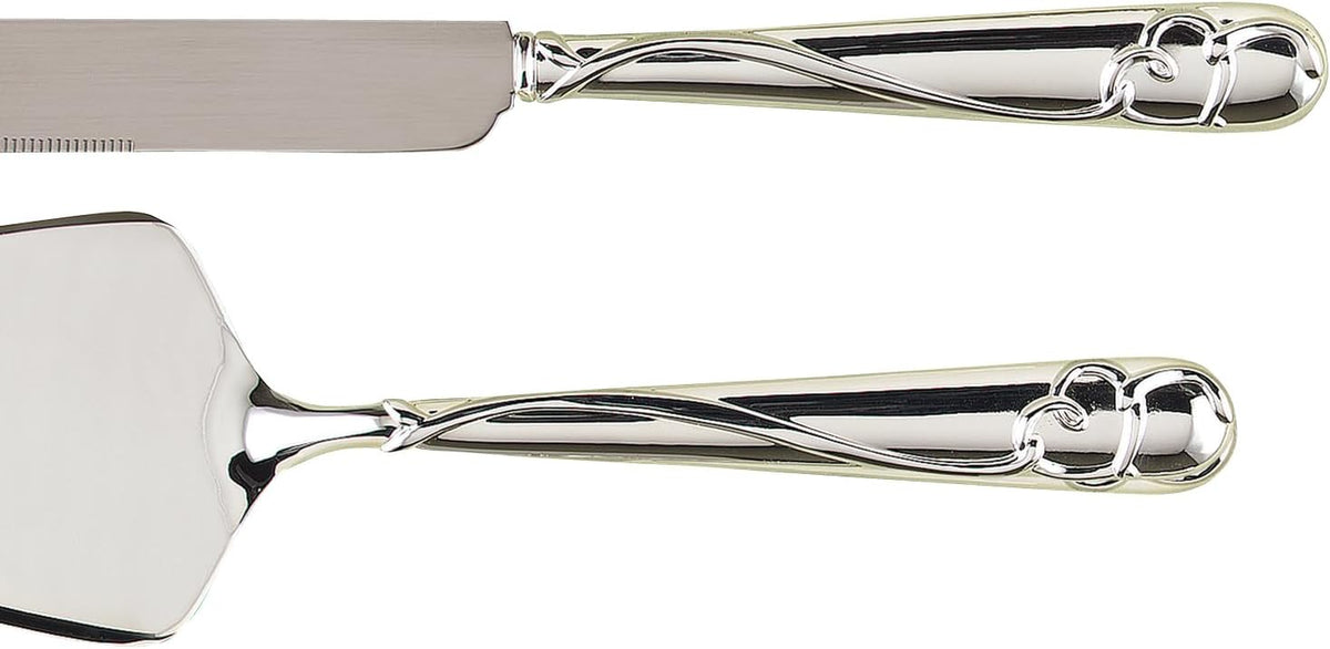 Wedding Silverplated Cake and Knife Serving Set, Graceful Heart