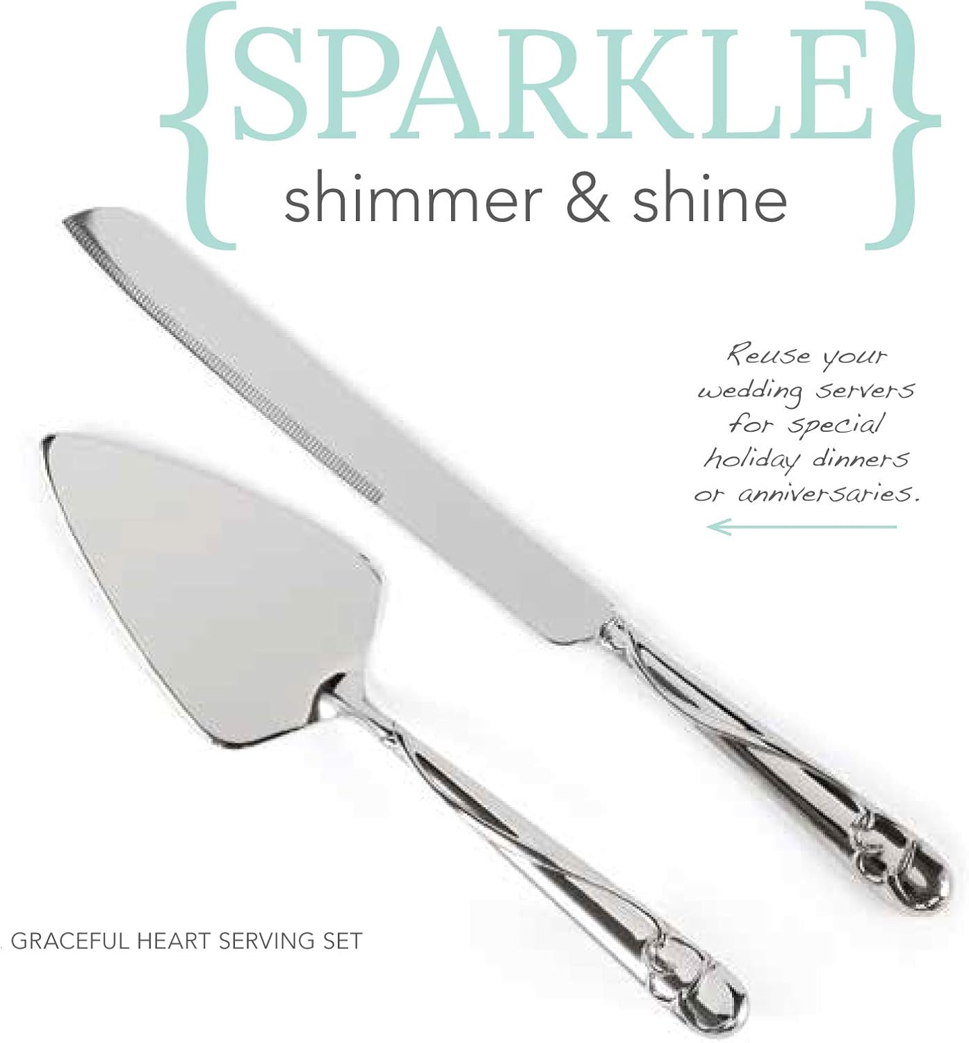 Wedding Silverplated Cake and Knife Serving Set, Graceful Heart