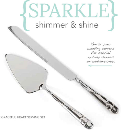 Wedding Silverplated Cake and Knife Serving Set, Graceful Heart