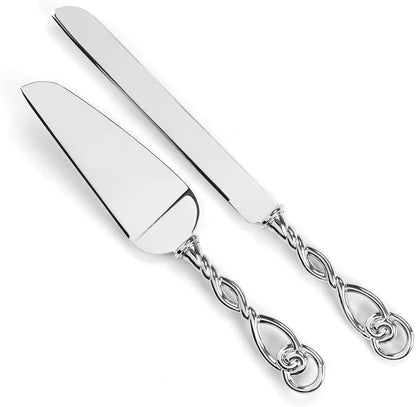 Wedding Silverplated Cake and Knife Serving Set, Graceful Heart
