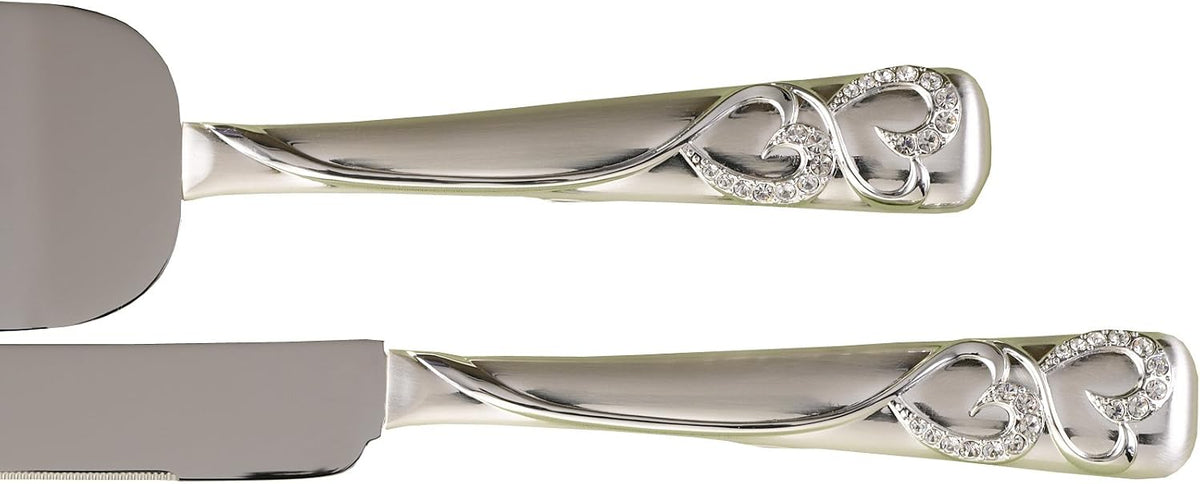 Wedding Silverplated Cake and Knife Serving Set, Graceful Heart