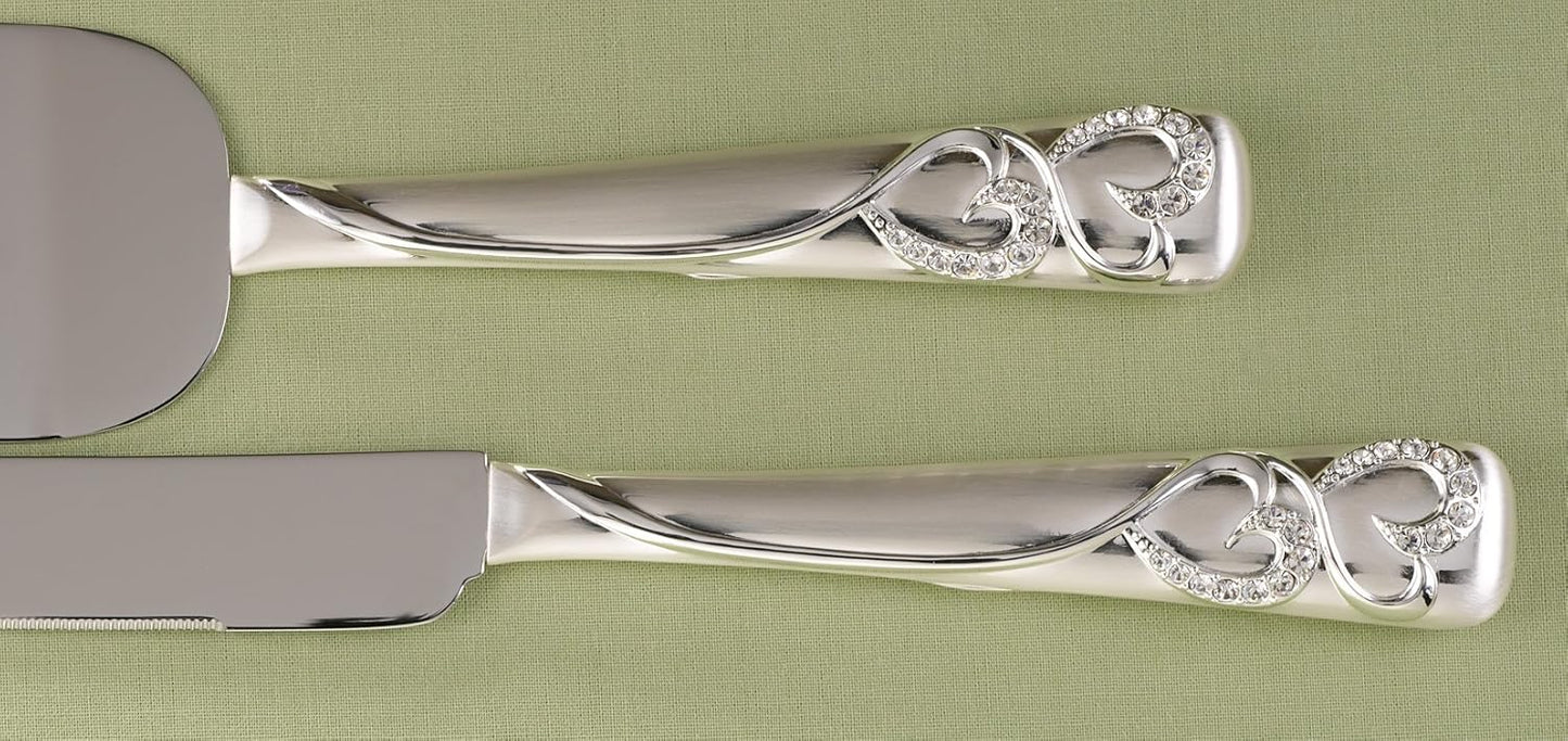 Wedding Silverplated Cake and Knife Serving Set, Graceful Heart