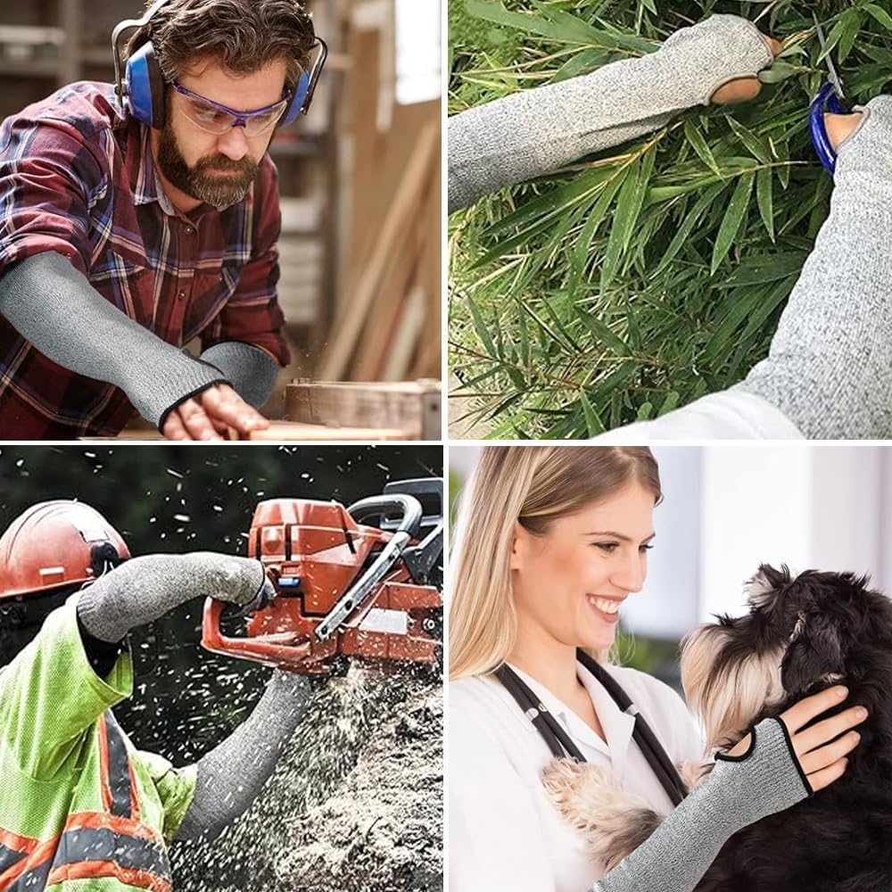 1 Pair Resistant Sleeves Arm Protectors with Thumb Hole and Hook Loop Welding Gardening Food Processing Pet Grooming