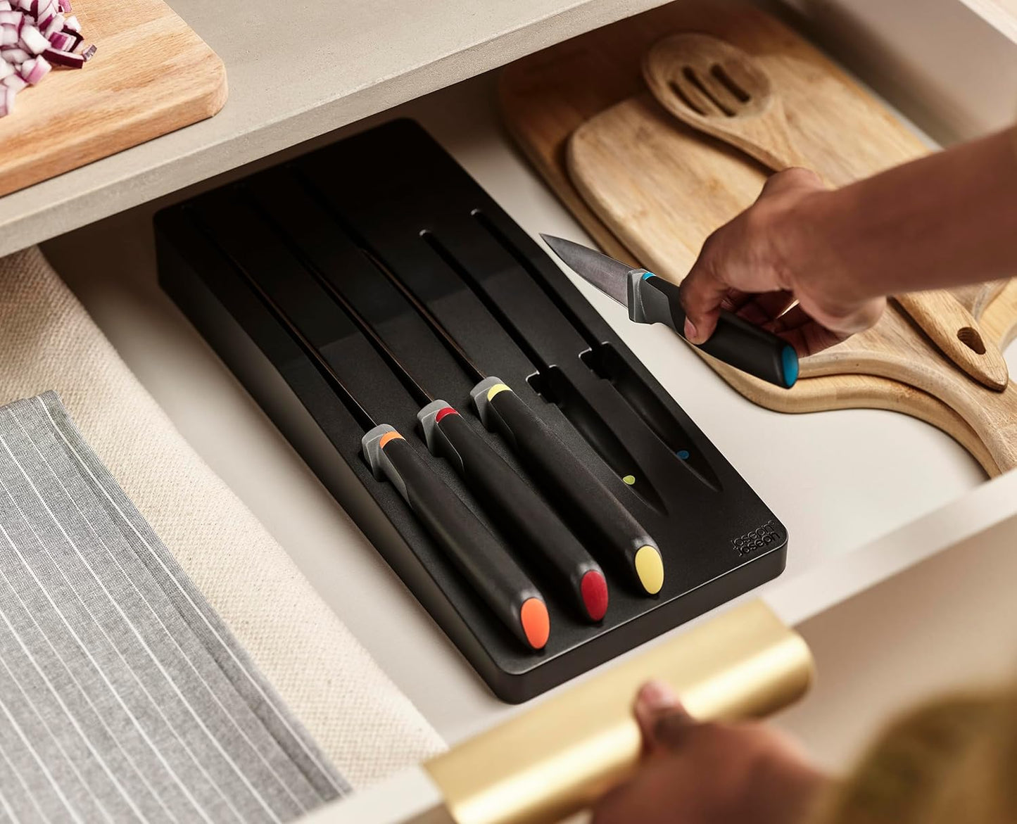 Elevate Your Cooking 10-piece Knife & Utensil Set with in-drawer storage trays