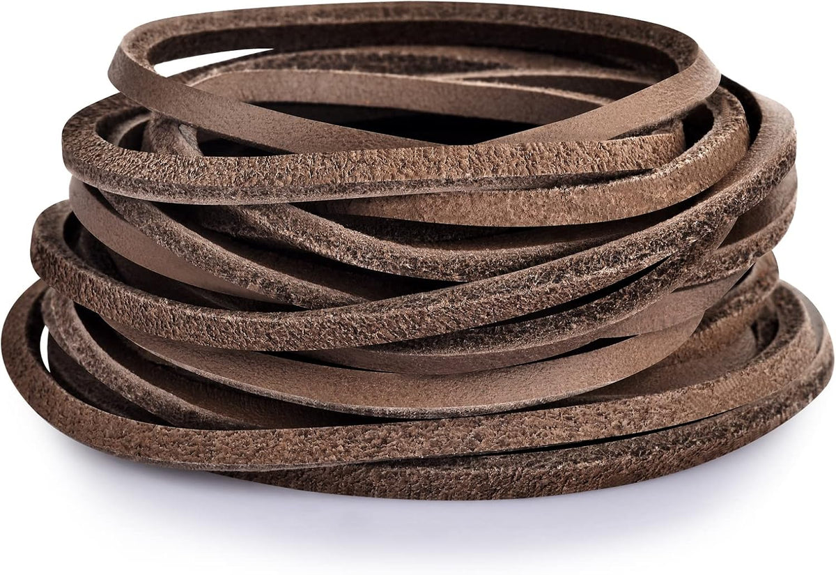 TeeLiy 3MM Flat Genuine Leather Cord - Natural Leather Lacing - Strip Cord Braiding String for Jewelry Making Shoe Lace Braided Bracelets Necklaces Handbags Knife Sheaths Veg Tan Greystone (5Yards)