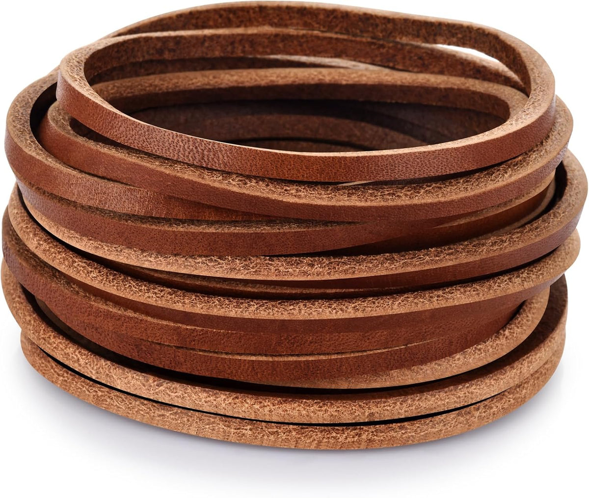 TeeLiy 3MM Flat Genuine Leather Cord - Natural Leather Lacing - Strip Cord Braiding String for Jewelry Making Shoe Lace Braided Bracelets Necklaces Handbags Knife Sheaths Veg Tan Greystone (5Yards)