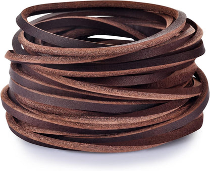 TeeLiy 3MM Flat Genuine Leather Cord - Natural Leather Lacing - Strip Cord Braiding String for Jewelry Making Shoe Lace Braided Bracelets Necklaces Handbags Knife Sheaths Veg Tan Greystone (5Yards)