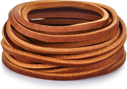 TeeLiy 3MM Flat Genuine Leather Cord - Natural Leather Lacing - Strip Cord Braiding String for Jewelry Making Shoe Lace Braided Bracelets Necklaces Handbags Knife Sheaths Veg Tan Greystone (5Yards)