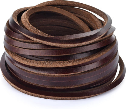 TeeLiy 3MM Flat Genuine Leather Cord - Natural Leather Lacing - Strip Cord Braiding String for Jewelry Making Shoe Lace Braided Bracelets Necklaces Handbags Knife Sheaths Veg Tan Greystone (5Yards)