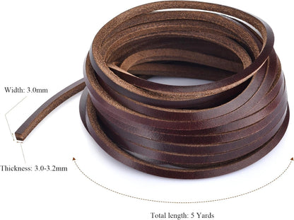 TeeLiy 3MM Flat Genuine Leather Cord - Natural Leather Lacing - Strip Cord Braiding String for Jewelry Making Shoe Lace Braided Bracelets Necklaces Handbags Knife Sheaths Veg Tan Greystone (5Yards)