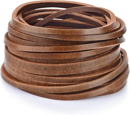 TeeLiy 3MM Flat Genuine Leather Cord - Natural Leather Lacing - Strip Cord Braiding String for Jewelry Making Shoe Lace Braided Bracelets Necklaces Handbags Knife Sheaths Veg Tan Greystone (5Yards)