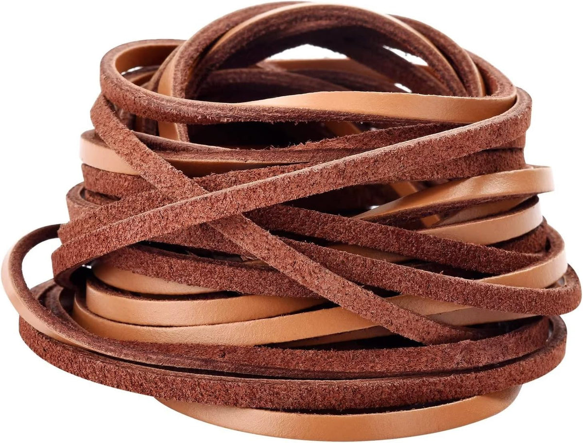 TeeLiy 3MM Flat Genuine Leather Cord - Natural Leather Lacing - Strip Cord Braiding String for Jewelry Making Shoe Lace Braided Bracelets Necklaces Handbags Knife Sheaths Veg Tan Greystone (5Yards)