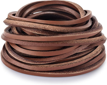 TeeLiy 3MM Flat Genuine Leather Cord - Natural Leather Lacing - Strip Cord Braiding String for Jewelry Making Shoe Lace Braided Bracelets Necklaces Handbags Knife Sheaths Veg Tan Greystone (5Yards)