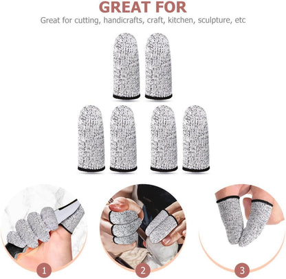 UKCOCO Cut Resistant Finger Protectors Gloves, High Wear-Resistant Elastic Finger Sleeves for Kitchen and Craft Use, 6 Pieces (3 Pairs) Gray Thumb Protection Cots