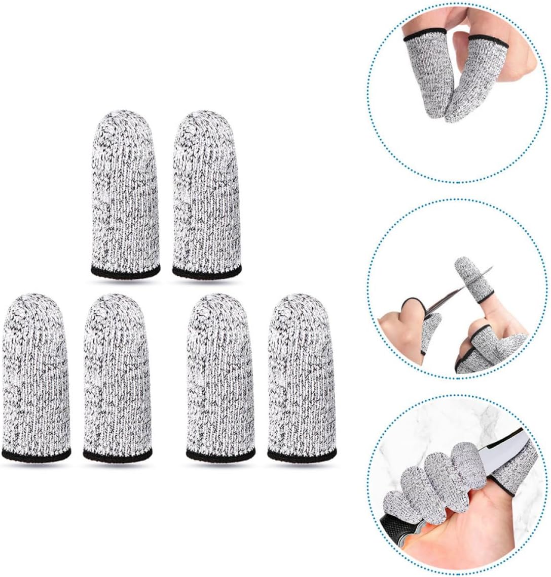 UKCOCO Cut Resistant Finger Protectors Gloves, High Wear-Resistant Elastic Finger Sleeves for Kitchen and Craft Use, 6 Pieces (3 Pairs) Gray Thumb Protection Cots