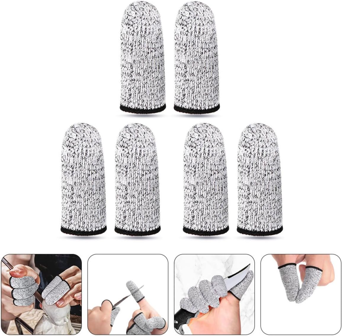 UKCOCO Cut Resistant Finger Protectors Gloves, High Wear-Resistant Elastic Finger Sleeves for Kitchen and Craft Use, 6 Pieces (3 Pairs) Gray Thumb Protection Cots